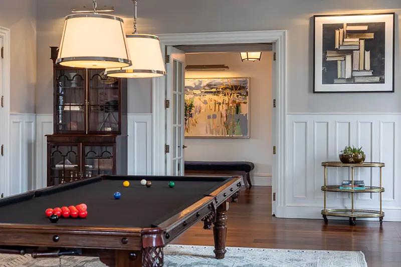 Keswick Hall Keswick Hall Billiards Room Classic Pool Table Wainscoting Artwork Keswick Virginia Luxury Resort Photography Greg Ceo Studio Retouching by Valentin Sivyakov