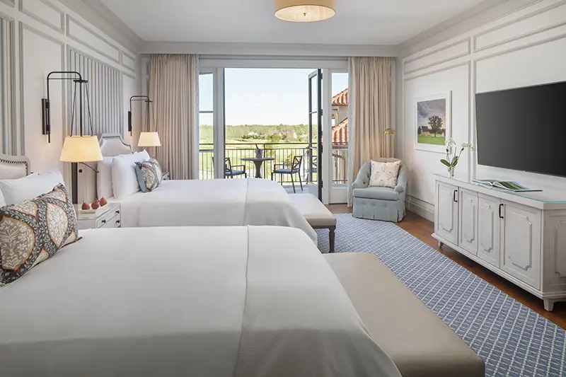 Keswick Hall Keswick Hall Double Queen Guest Room Balcony Golf Course View Luxury Hotel Interiors Keswick Virginia Resort Photography Greg Ceo Studio Retouching by Valentin Sivyakov
