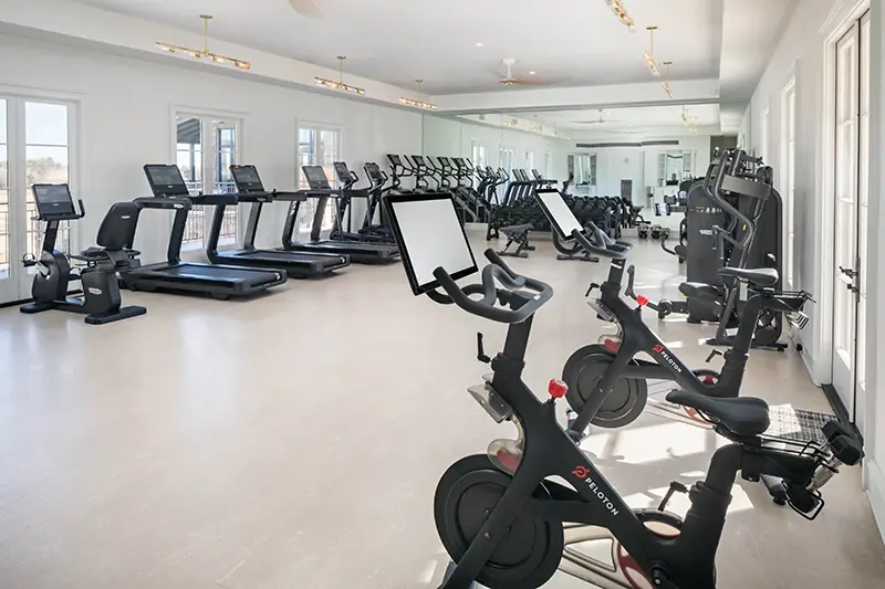 Keswick Hall Keswick Hall Fitness Center Peloton Bikes Modern Gym Wellness Amenities Keswick Virginia Hotel Photography Greg Ceo Studio Retouching by Valentin Sivyakov