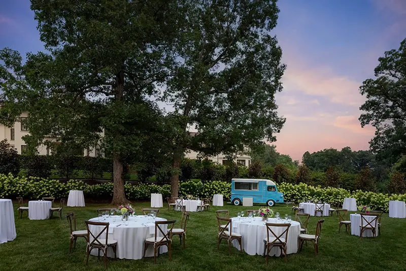 Keswick Hall Keswick Hall Garden Event Setup Sunset Wedding Outdoor Lawn Luxury Resort Virginia Photography Greg Ceo Studio Retouching by Valentin Sivyakov
