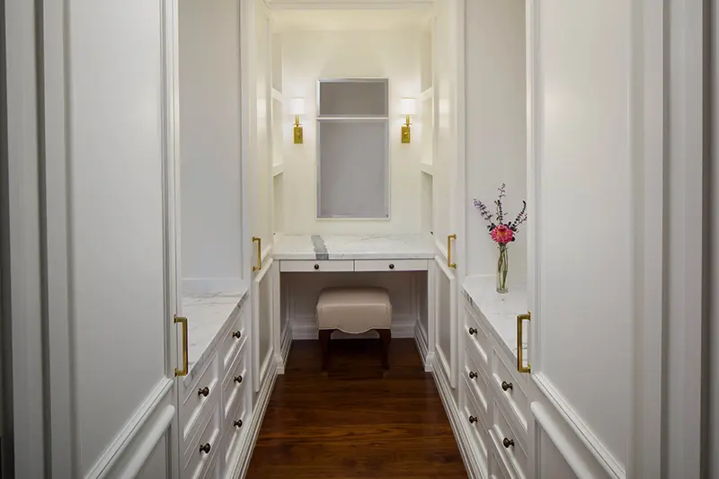 Keswick Hall Keswick Hall Luxury Dressing Room Marble Vanity Custom Cabinetry Keswick Virginia Photography Greg Ceo Studio Retouching by Valentin Sivyakov
