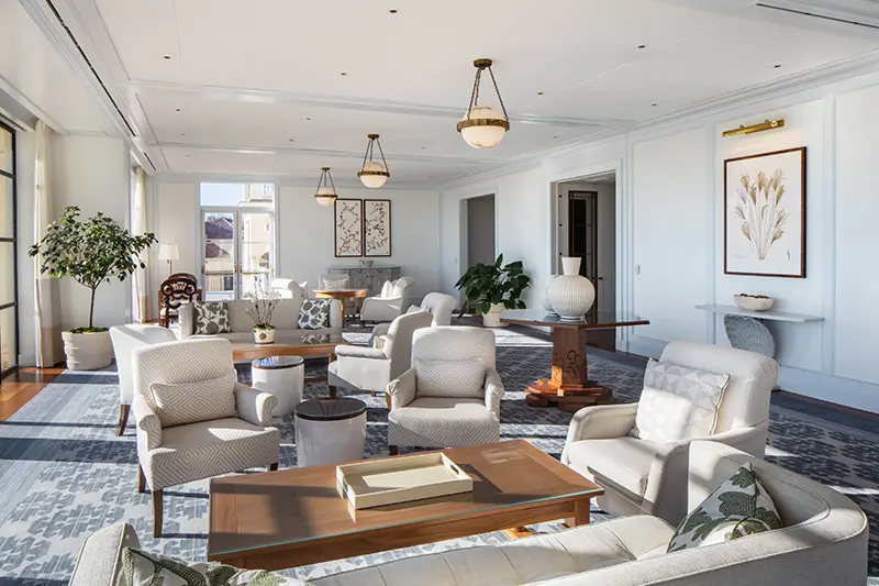 Keswick Hall Keswick Hall Luxury Resort Lounge Sunlit Gathering Space Interior Design Keswick Virginia Hotel Photography Greg Ceo Studio Retouching by Valentin Sivyakov