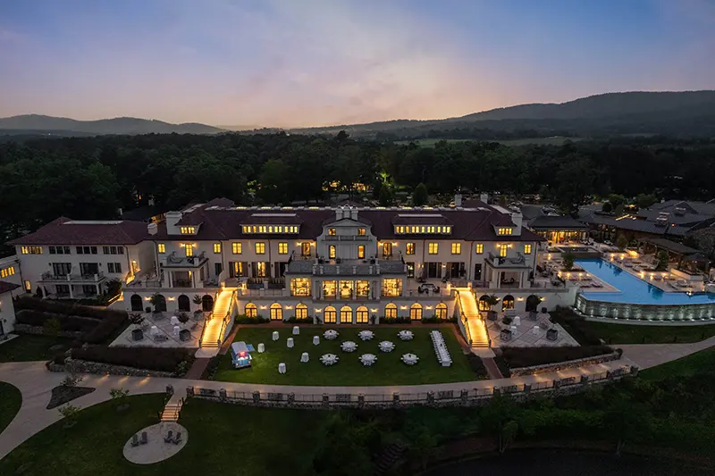 Keswick Hall Keswick Hall Twilight Aerial Resort Architecture Event Lawn Luxury Hotel Keswick Virginia Photography Greg Ceo Studio Retouching by Valentin Sivyakov