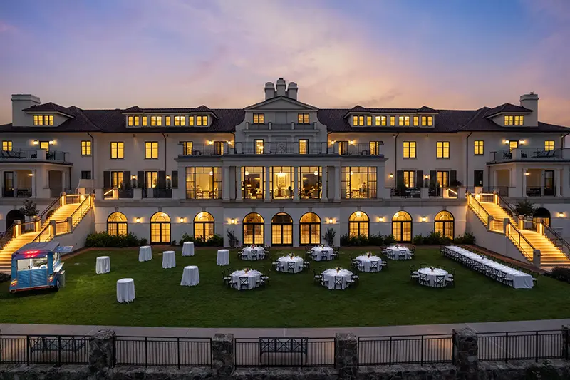 Keswick Hall Keswick Hall Twilight Event Setup Luxury Resort Outdoor Wedding Lawn Architectural Photography Photography Greg Ceo Studio Retouching by Valentin Sivyakov