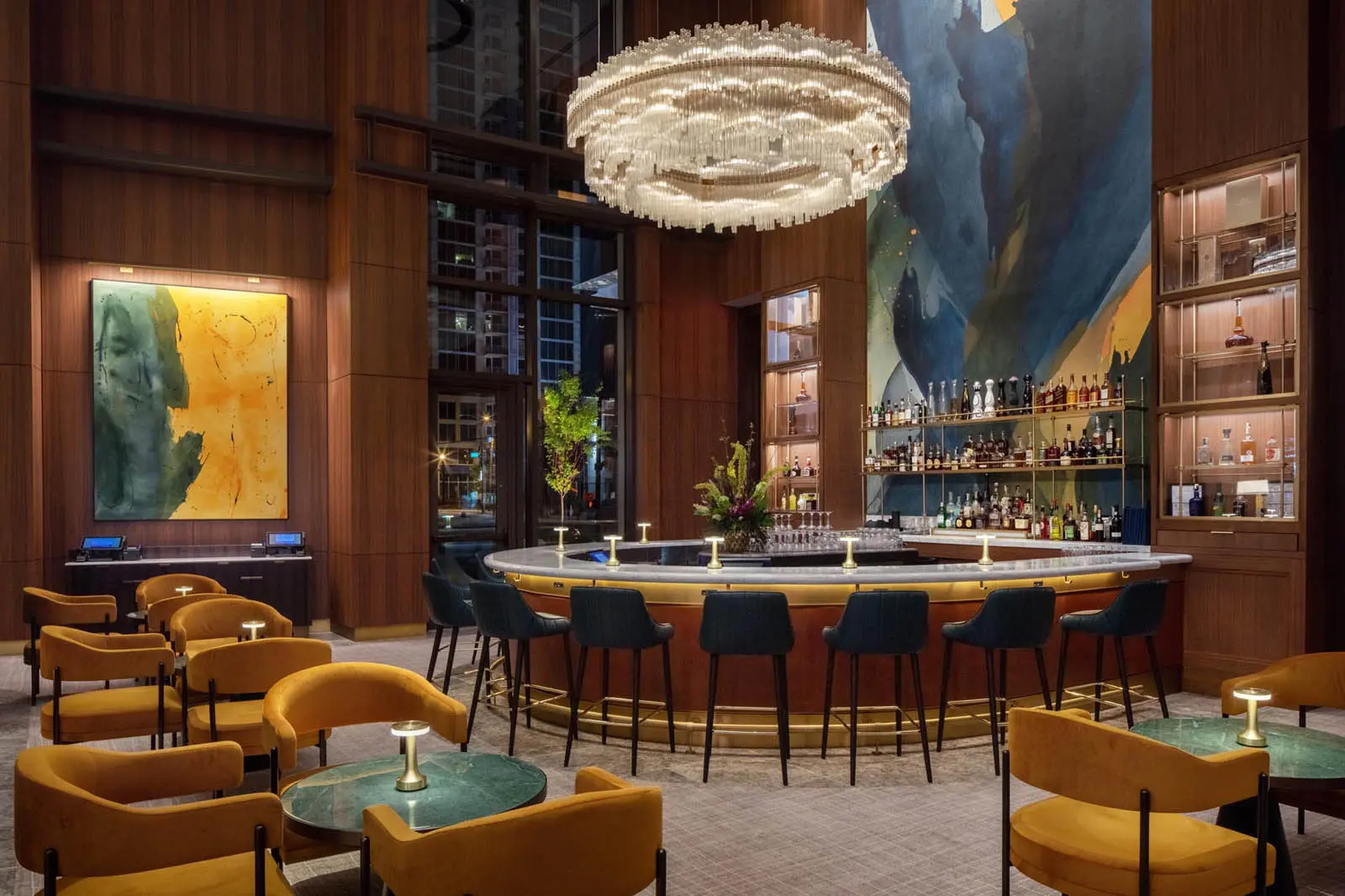 Luxury hotel bar and lounge interior photography at Conrad Nashville in Nashville, Tennessee by Greg Ceo Studio