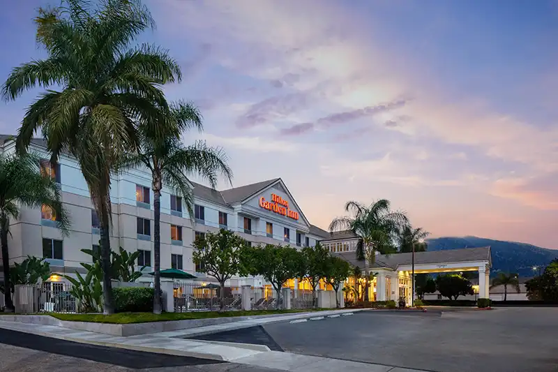 Hilton Garden Inn Arcadia Pasadena, CA exterior evening photography by Greg Ceo, photo edited by Valentin Sivyakov